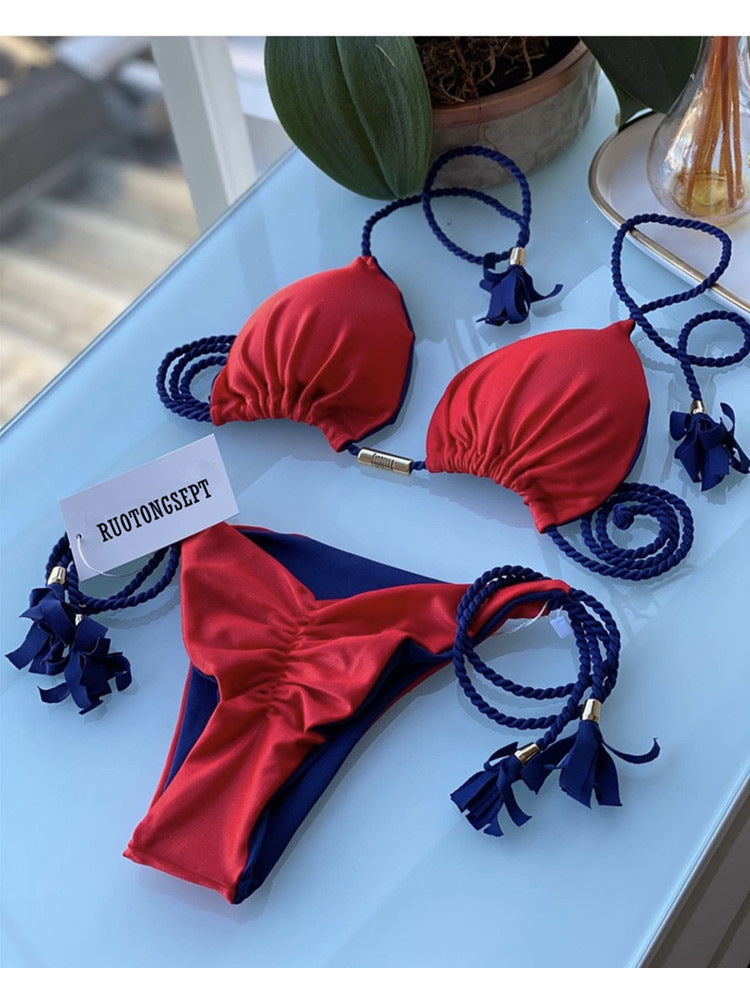New Sexy Vacation Bikini, Hot Spring Two-Piece Solid Color Swimsuit