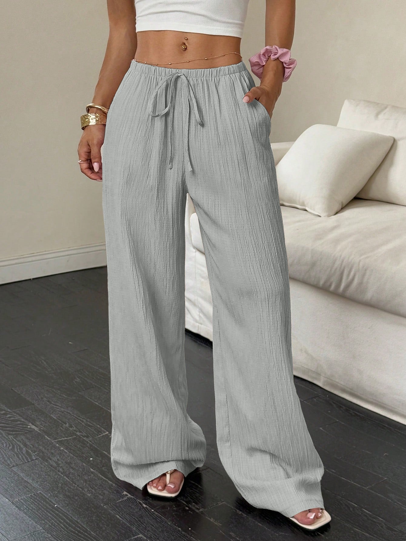 Pantalones casuales para mujer con bolsillos diagonales