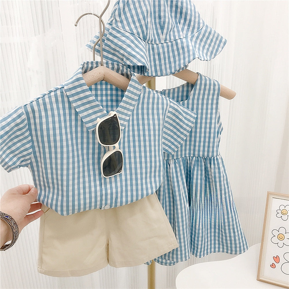 Conjunto de camisa y pantalones cortos a cuadros para niños