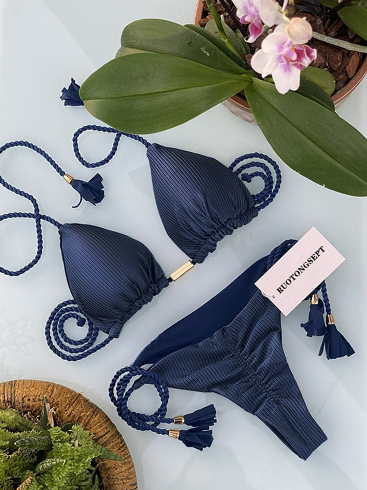 New Sexy Vacation Bikini, Hot Spring Two-Piece Solid Color Swimsuit