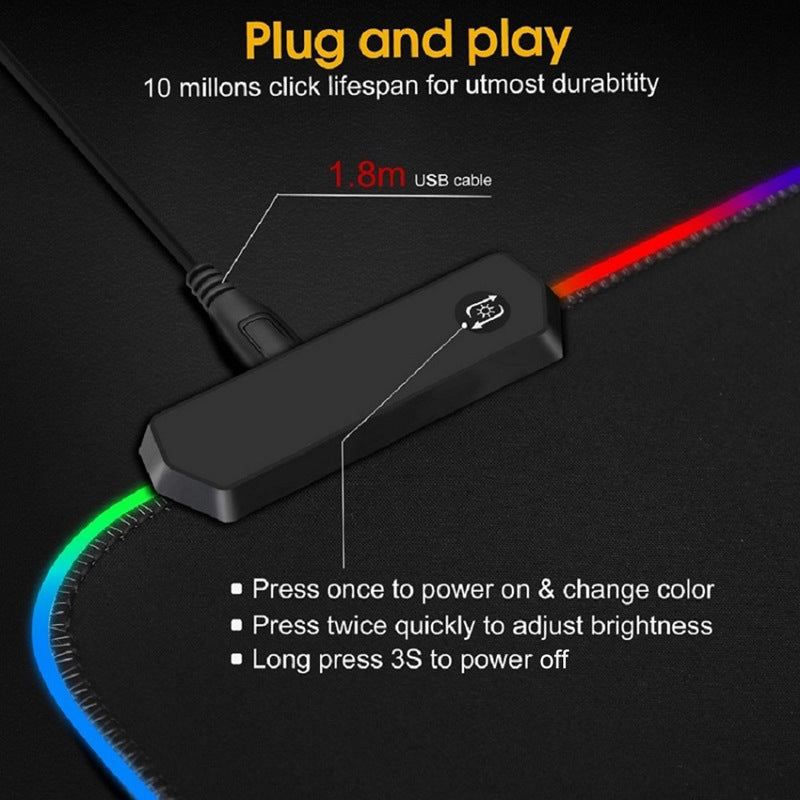 Alfombrilla de ratón para juegos iluminada por RGB con base antideslizante