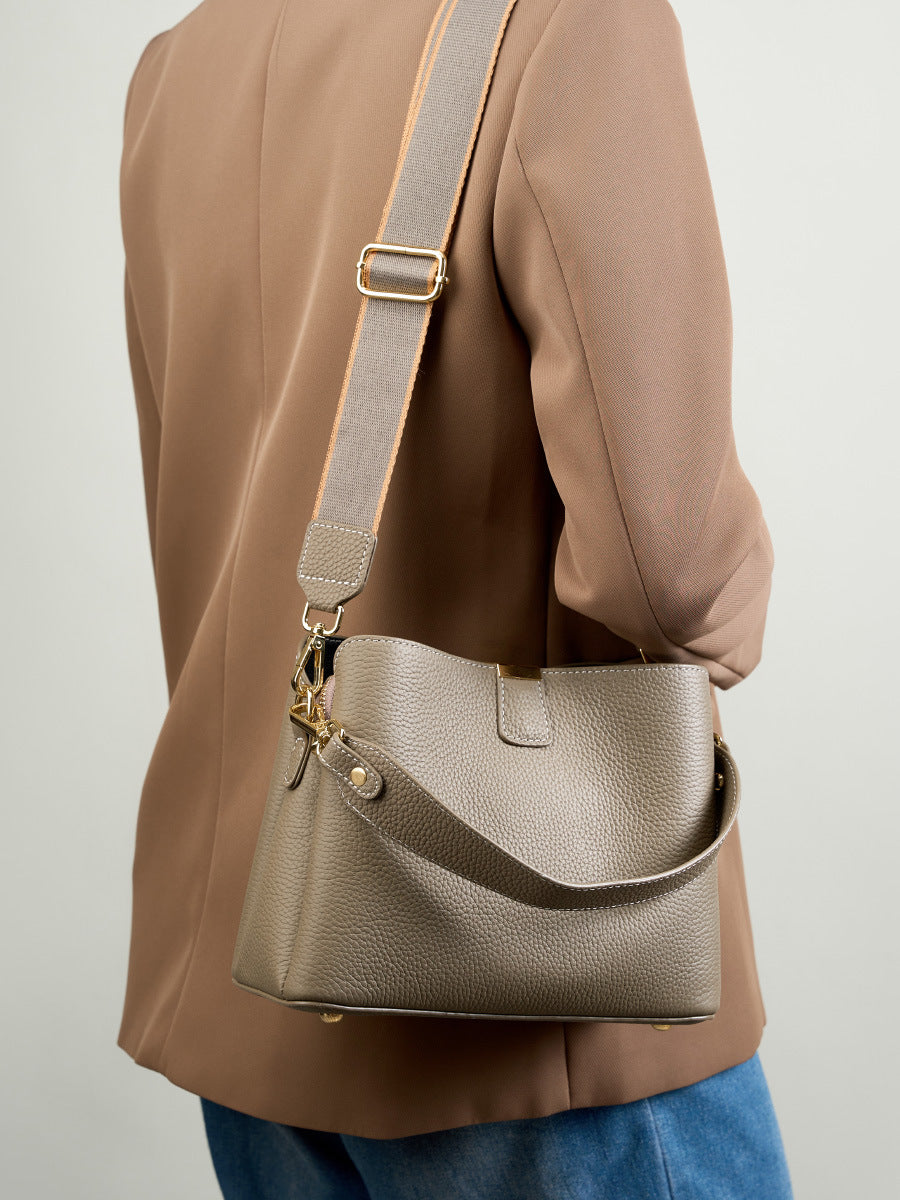 Genuine Leather Bucket Bag Shoulder Crossbody Handbag