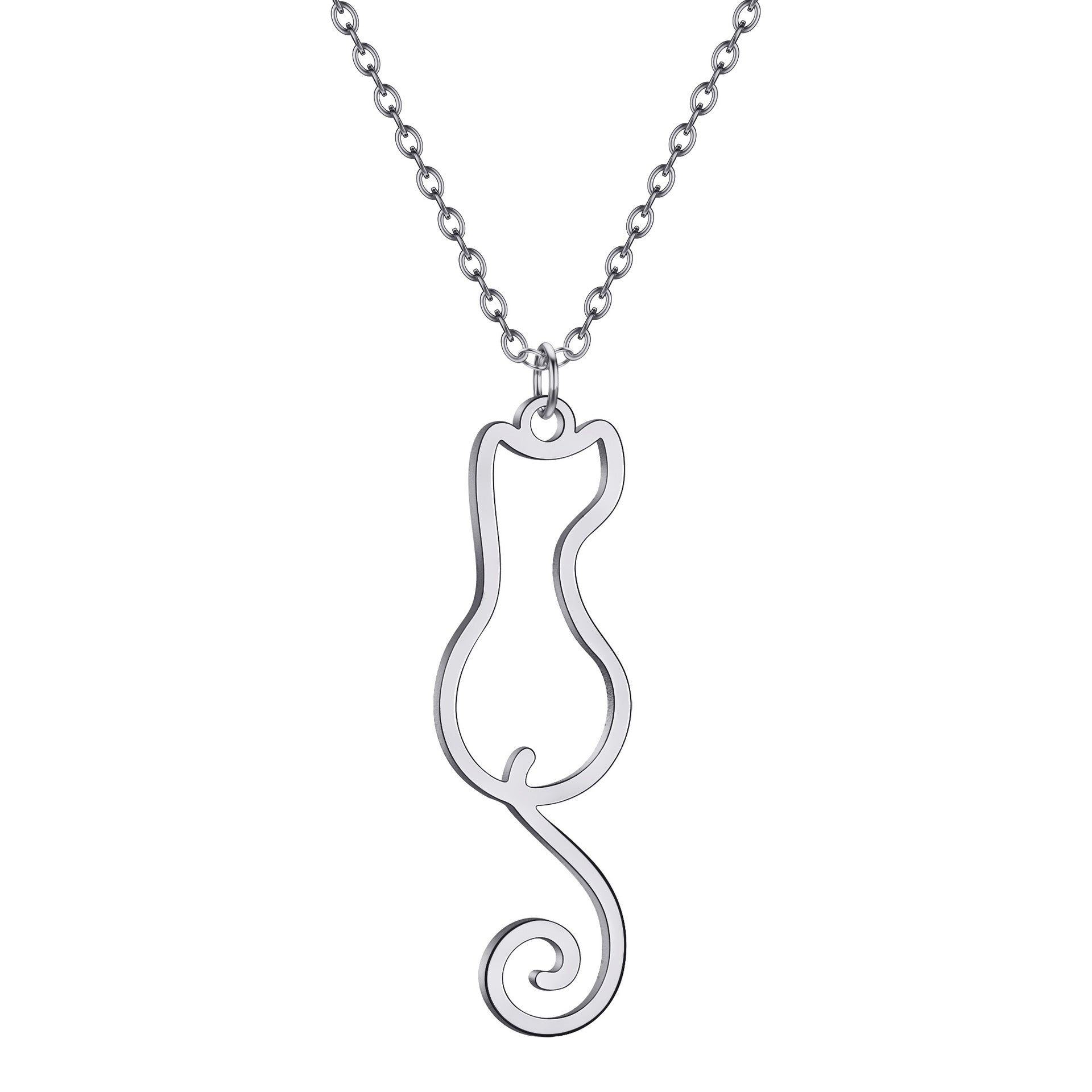 Lindo colgante de gato, collar de acero inoxidable
