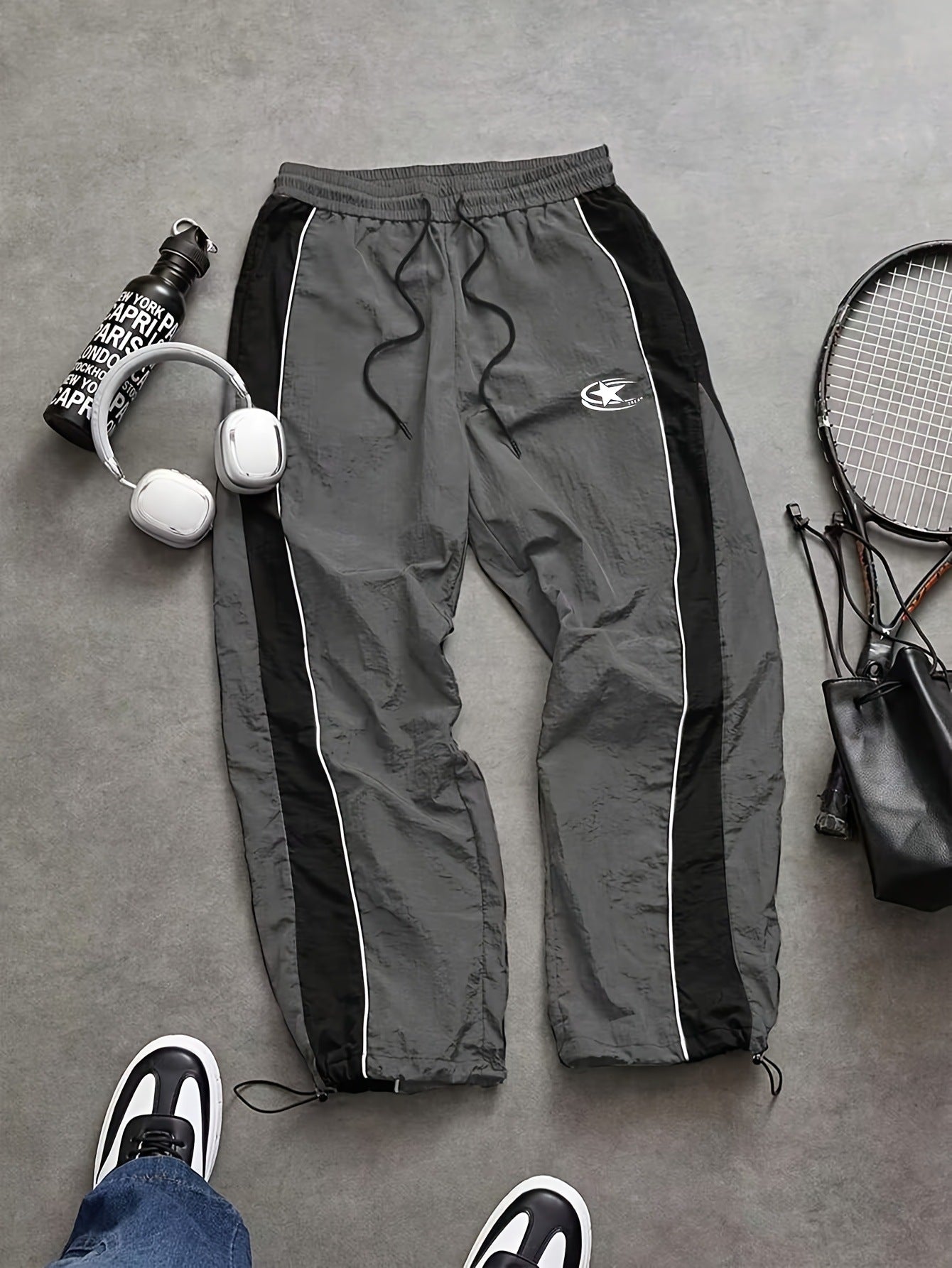 Pantalones casuales con puño con cordón para hombre