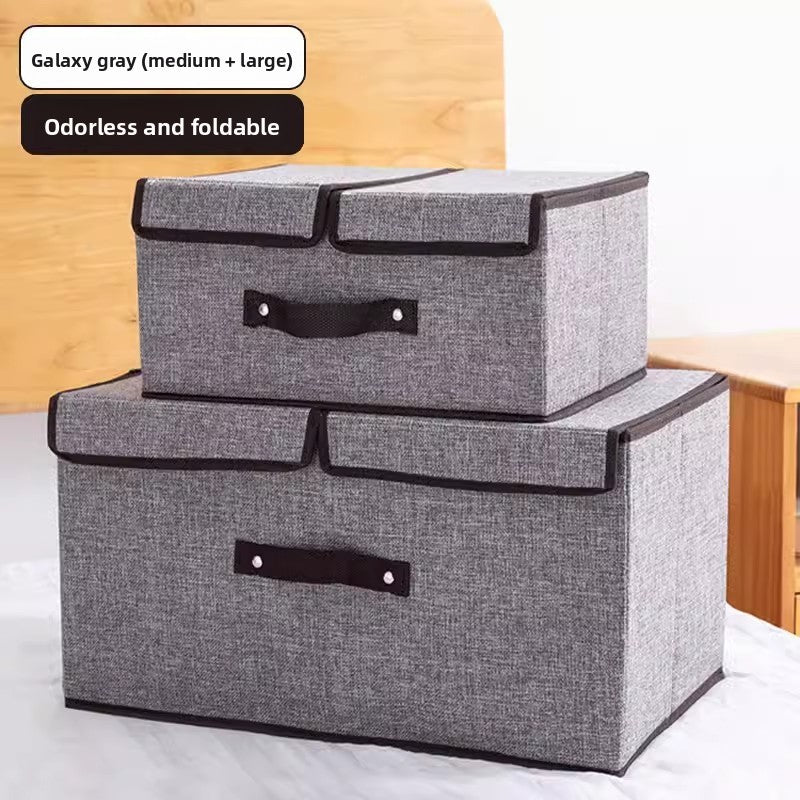 Foldable Fabric Storage Box with Double Lid