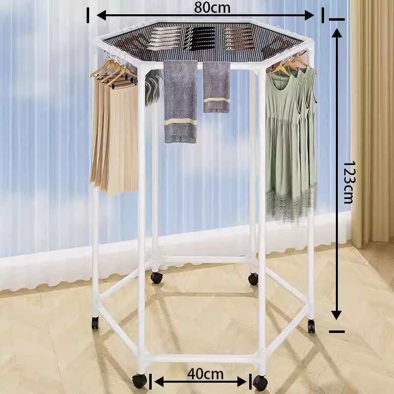 Rotating Hexagonal Clothes Drying Rack with Wheels