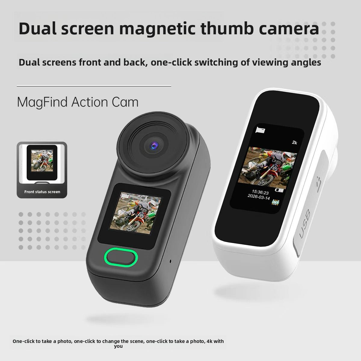 Grabadora de doble pantalla 4K con cámara de acción con pulgar