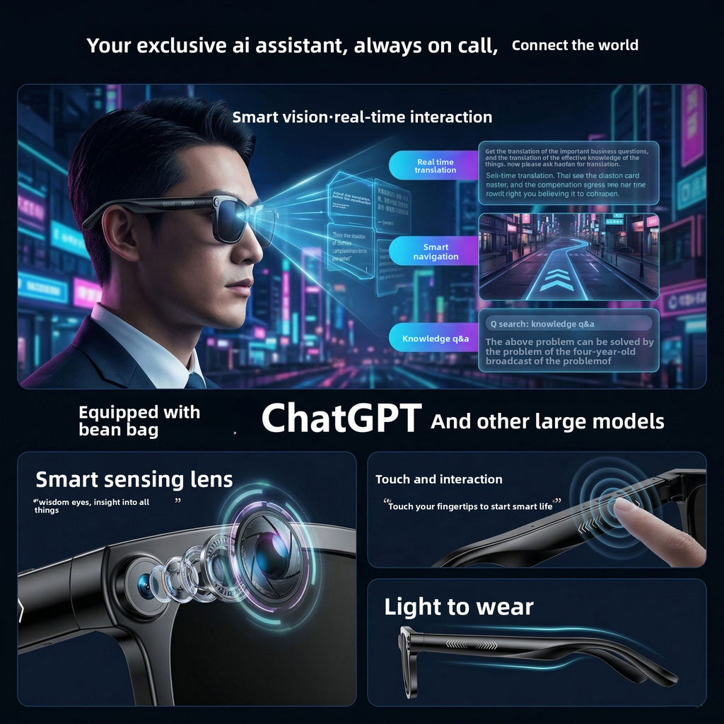 Gafas inteligentes AI con cámara y Bluetooth