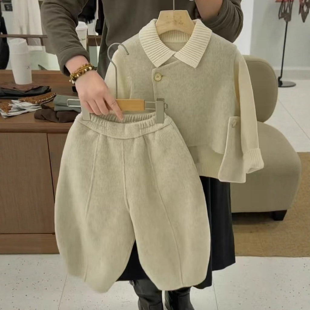 Conjunto de chaleco y pantalones de mezcla de lana para niños