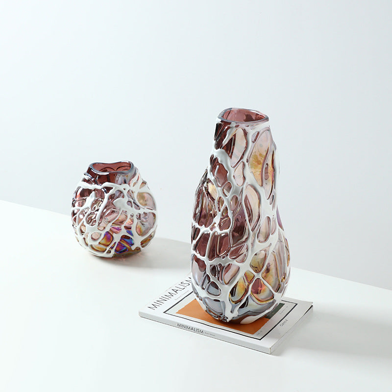 Creative Color-Block Embossed Glass Vase
