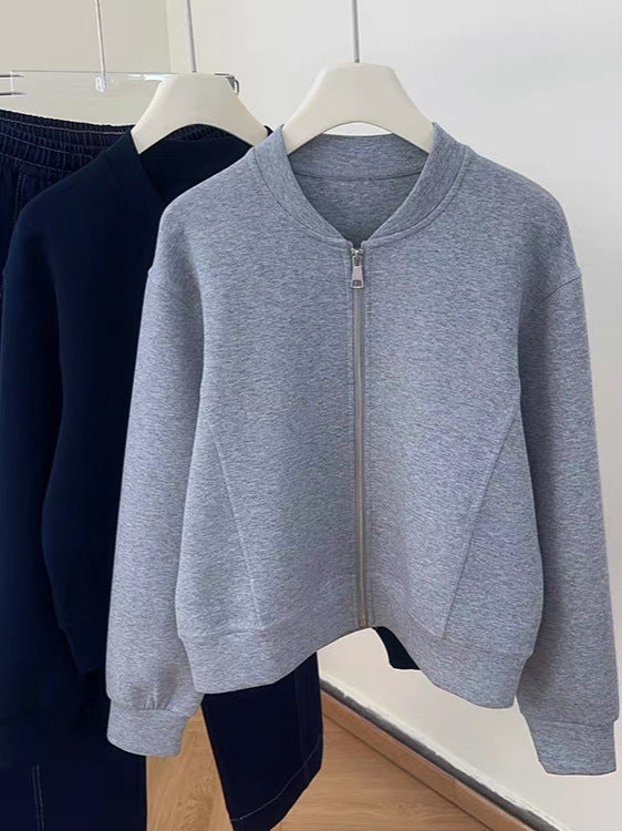 Zipper Stand Collar Baseball Jacket for Women