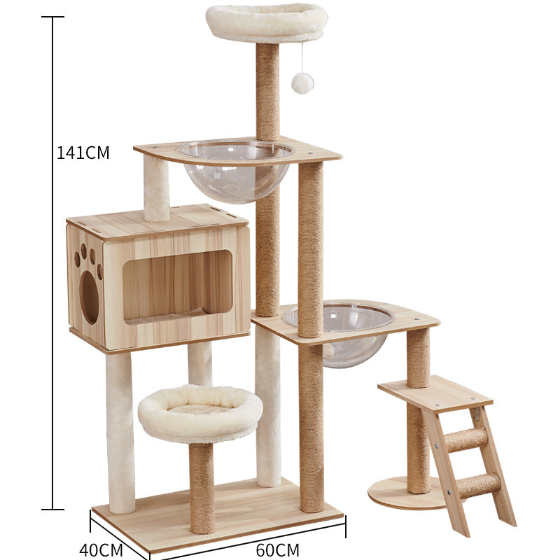 Torre para gatos con postes rascadores y cama