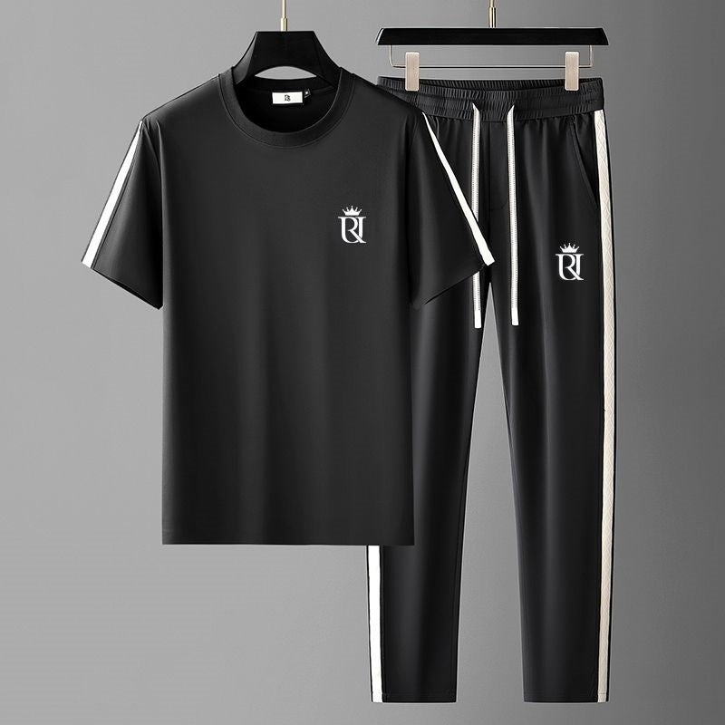 Camiseta y pantalones de manga corta bordados para hombre