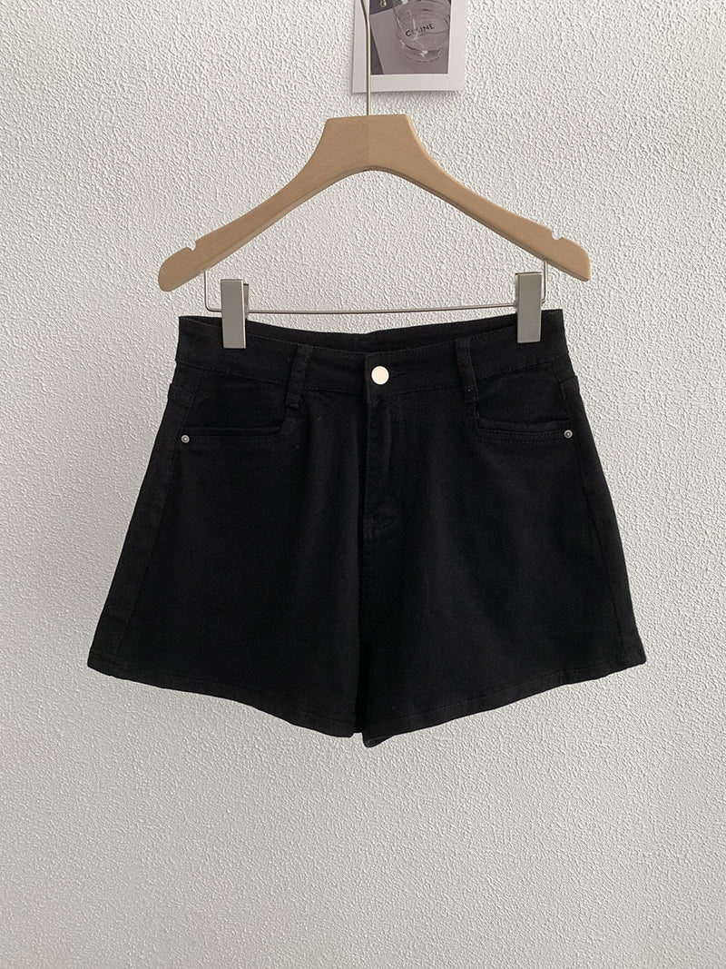 Pantalones cortos de pierna ancha de cintura alta de mezclilla de cintura alta para mujer