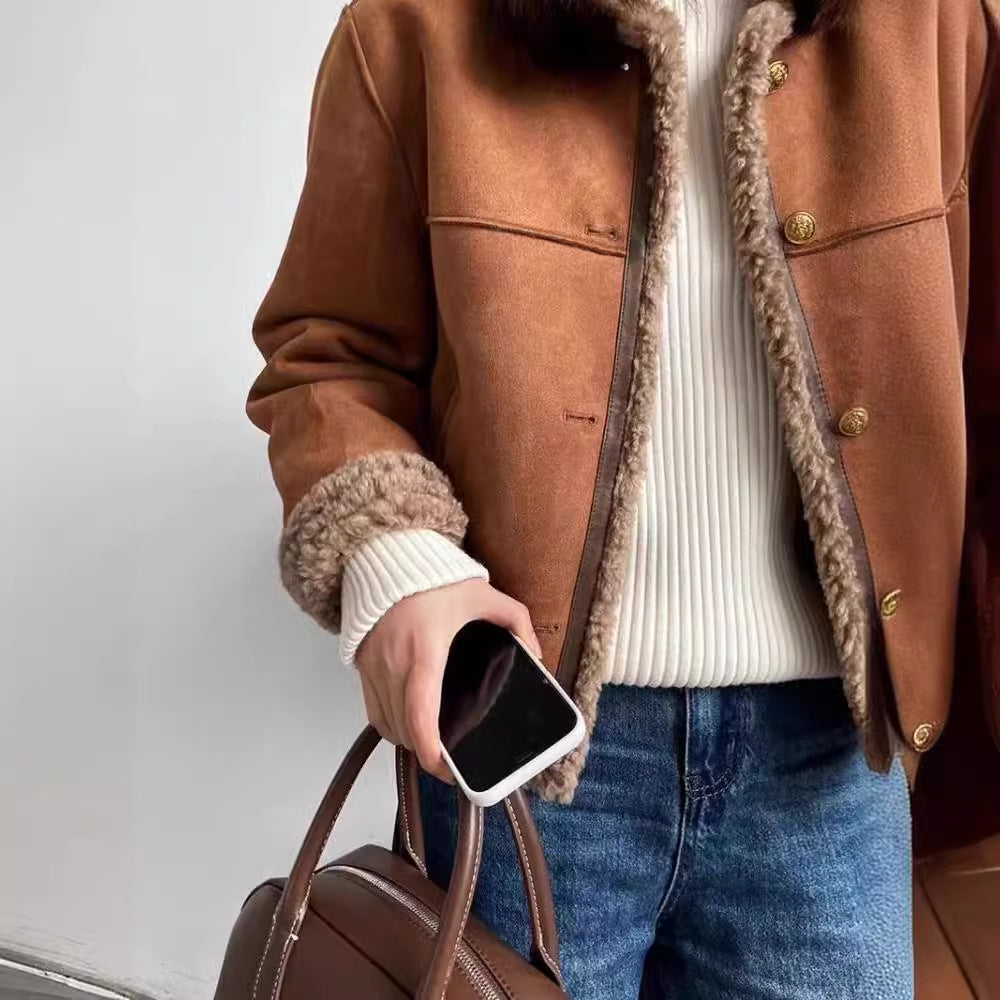 High-End Small Fragrant Lamb Plush Outwear Women's Winter Short Fur One-Piece Jacket