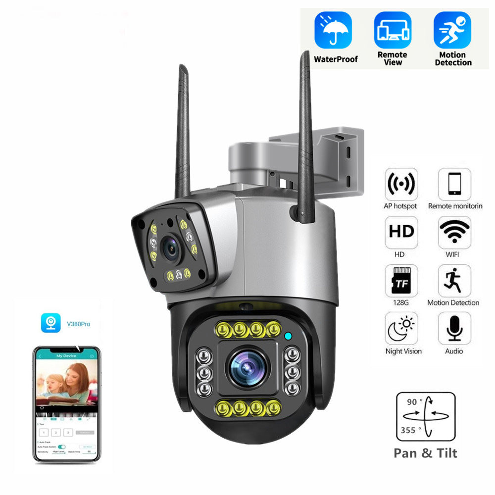 Cámara de seguridad para el hogar de doble lente con intercomunicador de voz