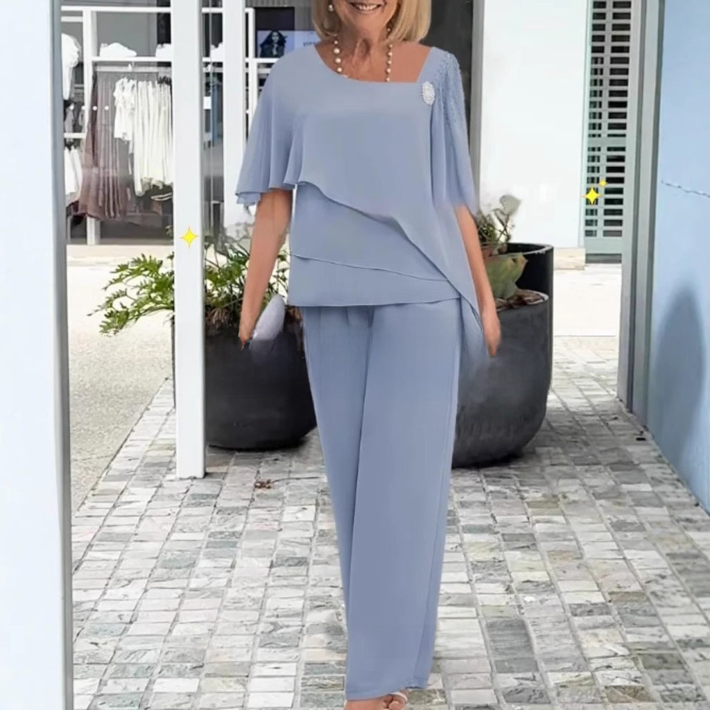 Pantalones anchos de gasa con cuentas