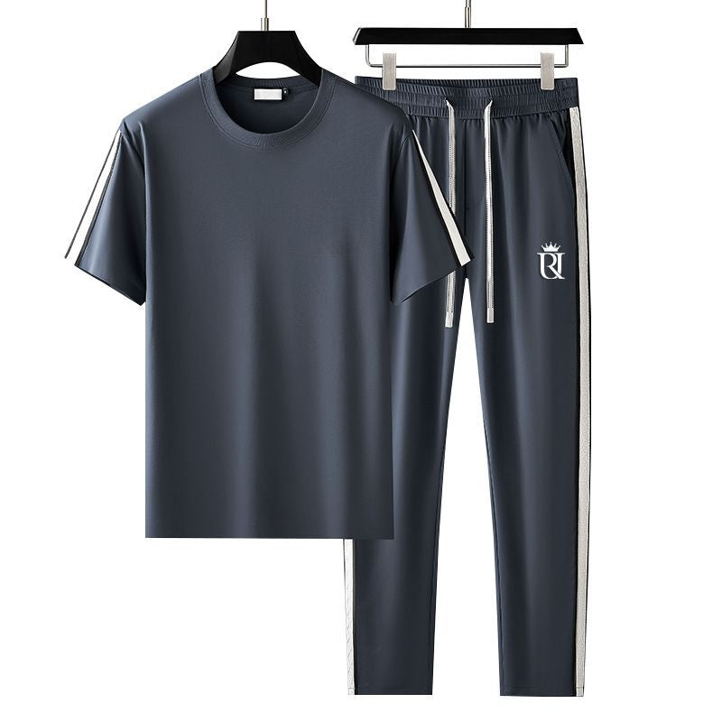 Camiseta y pantalones de manga corta bordados para hombre