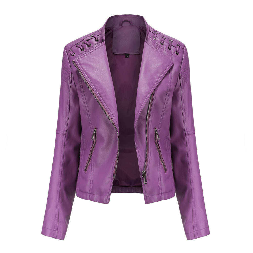 Womens Slim Fit PU Leather Jacket