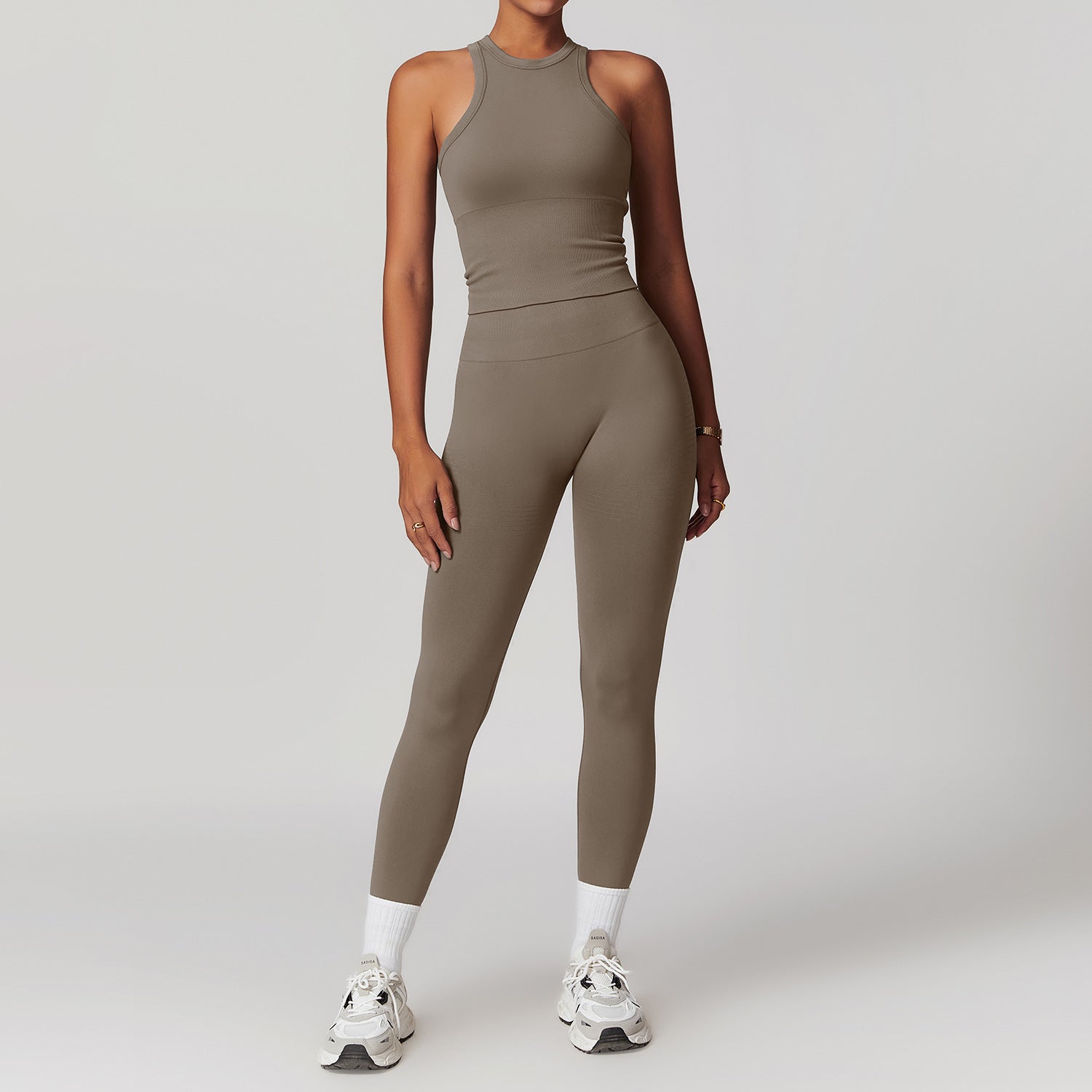 Conjunto de yoga Racerback sin costuras con cintura acanalada