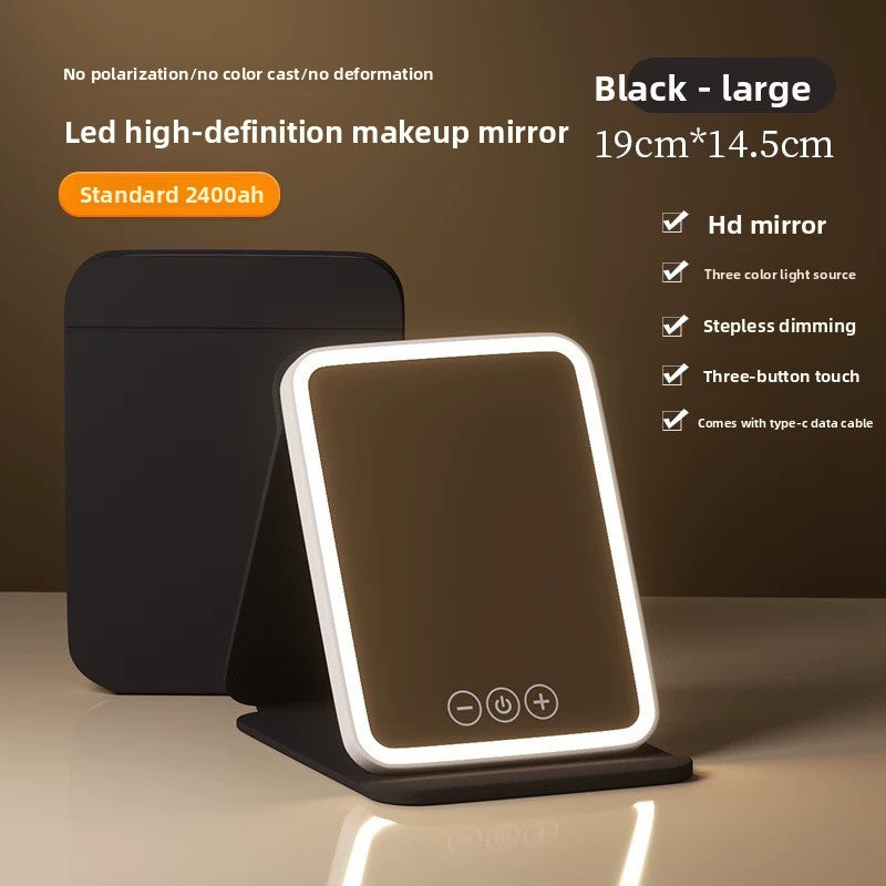 Espejo de maquillaje LED plegable con luz ajustable