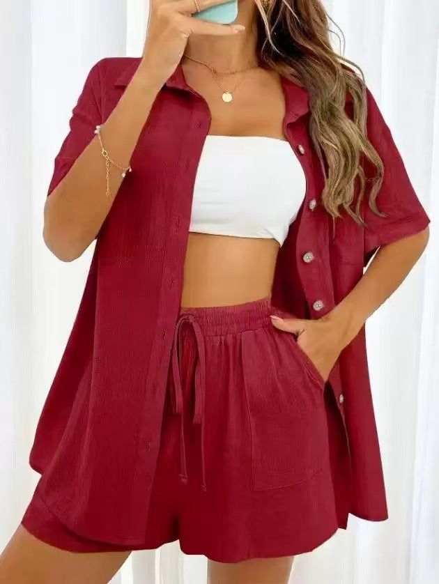 Casual Short Sleeve Shirt and Shorts Set