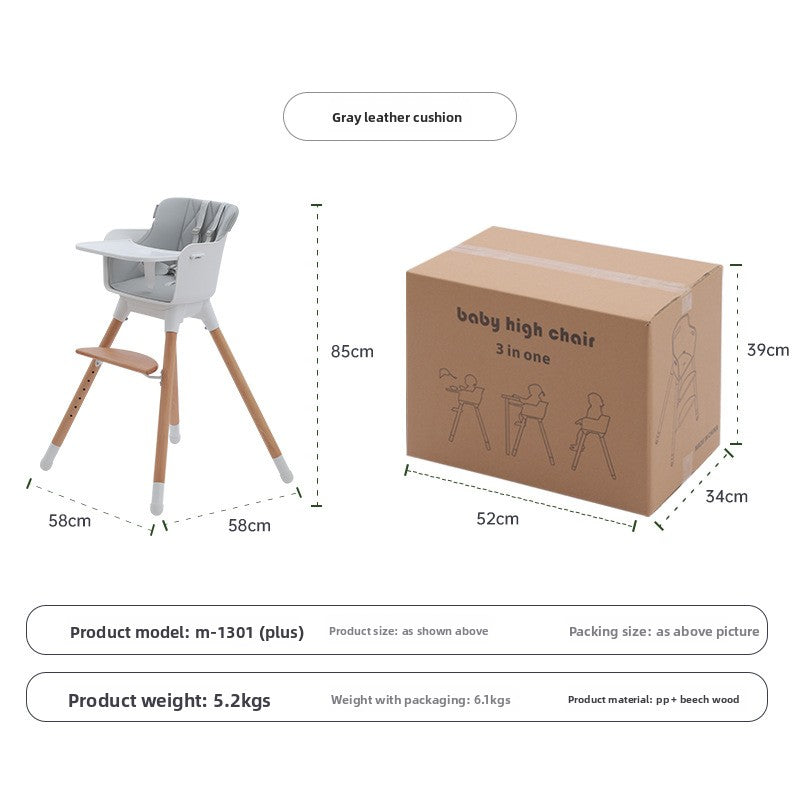 Silla alta ajustable de madera de haya para niños
