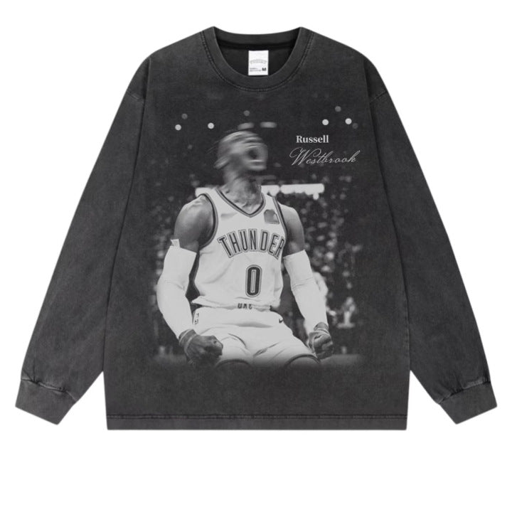 Camiseta de algodón extragrande con estampado de baloncesto retro