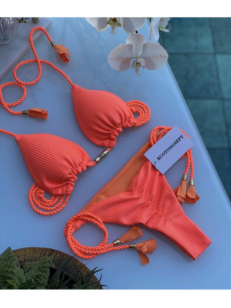 New Sexy Vacation Bikini, Hot Spring Two-Piece Solid Color Swimsuit