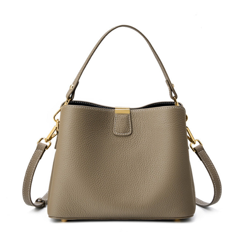Genuine Leather Bucket Bag Shoulder Crossbody Handbag