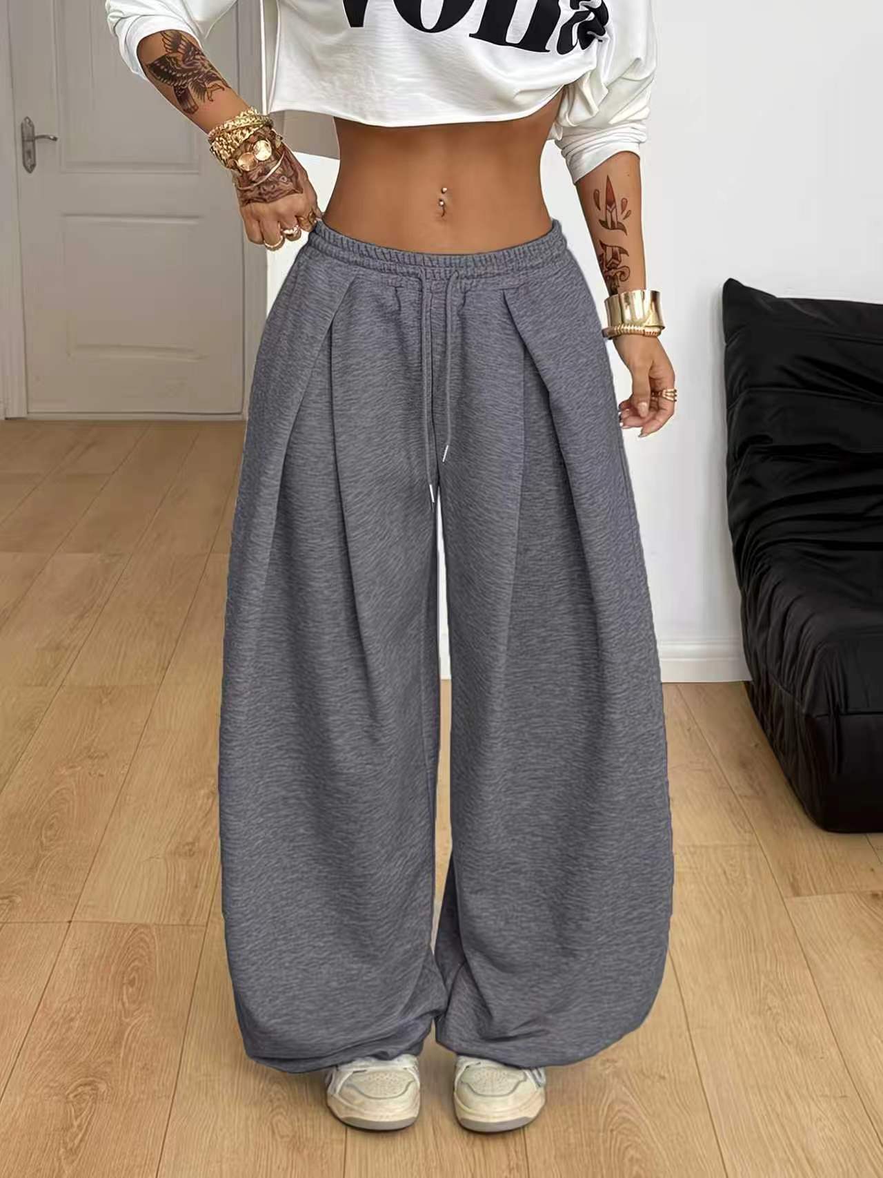 Pantalones de chándal holgados de pierna ancha de cintura alta para mujer