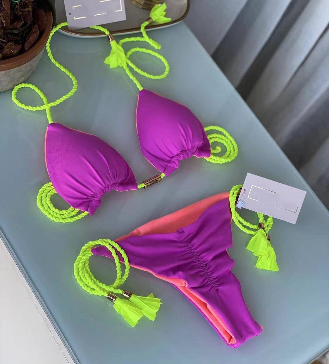 New Sexy Vacation Bikini, Hot Spring Two-Piece Solid Color Swimsuit