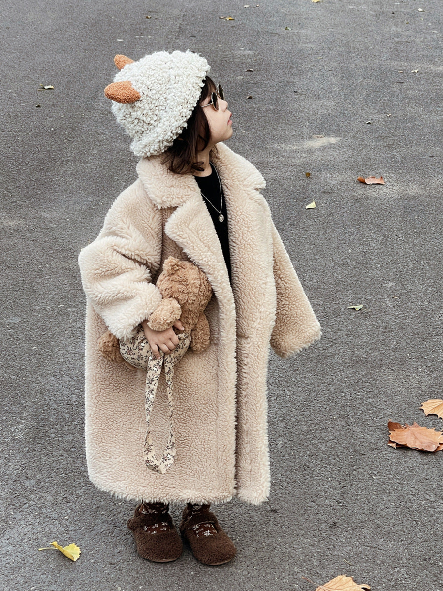 Abrigo de invierno de mezcla de lana de peluche para niños