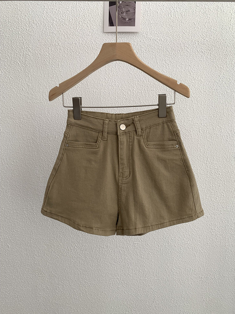 Pantalones cortos de pierna ancha de cintura alta de mezclilla de cintura alta para mujer