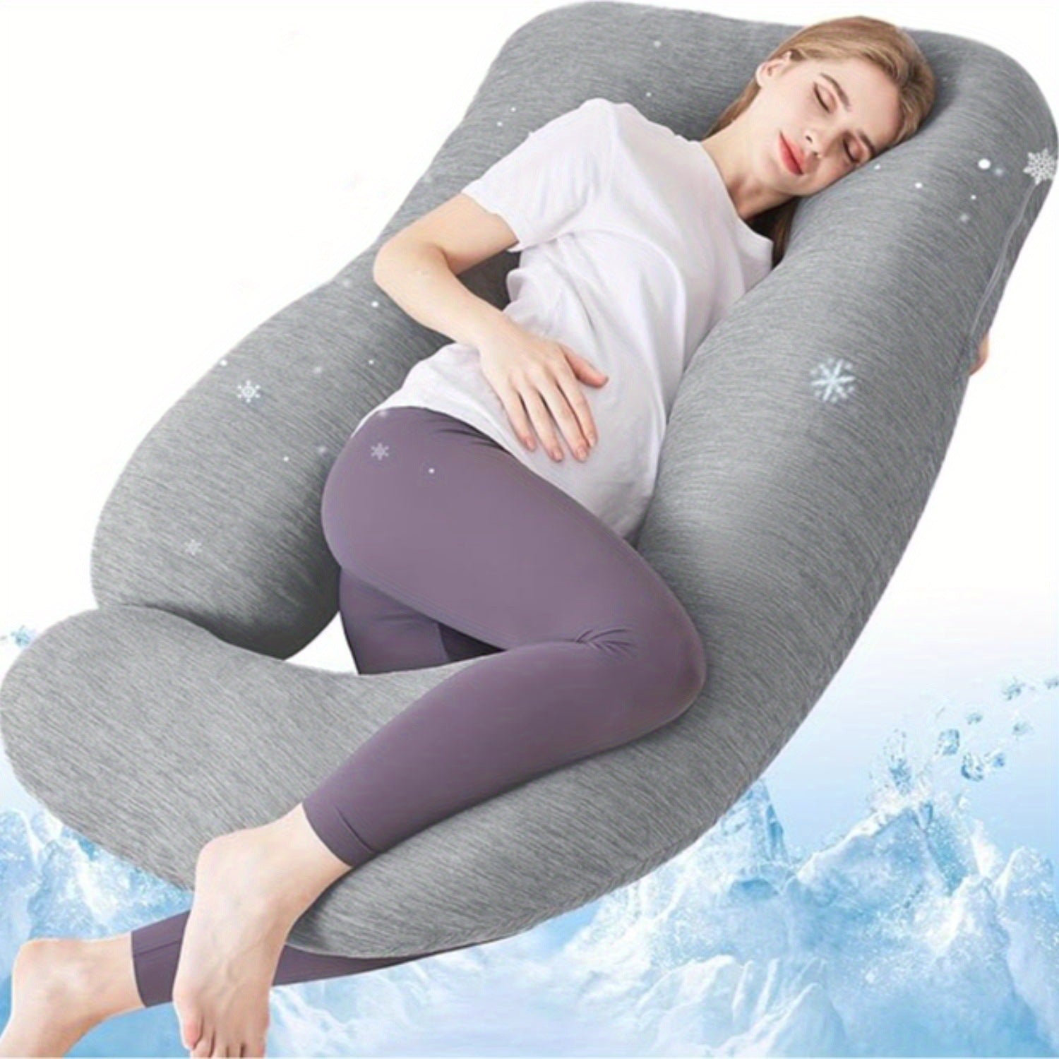Almohada corporal en forma de U de franela para mujeres embarazadas de cuerpo completo