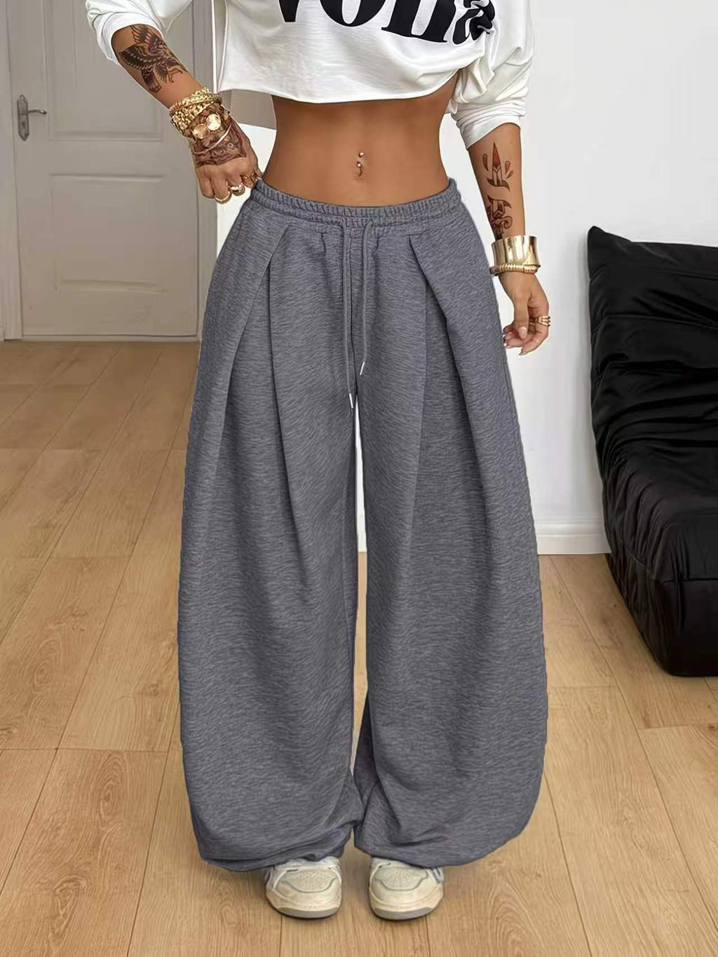 Pantalones de chándal holgados de pierna ancha de cintura alta para mujer