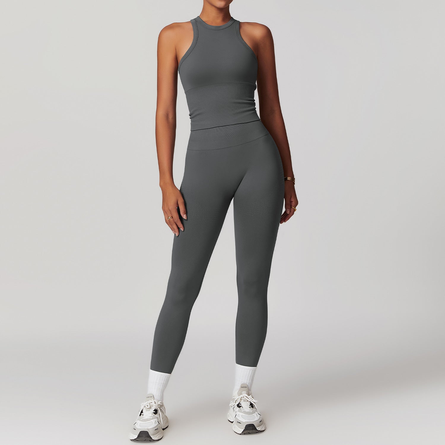 Conjunto de yoga Racerback sin costuras con cintura acanalada