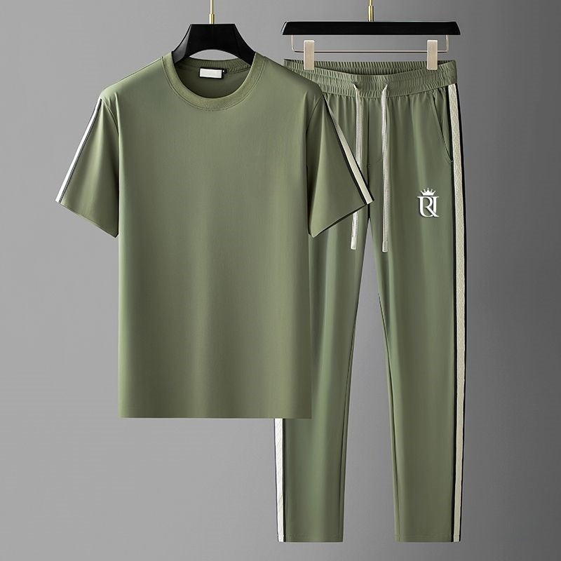 Camiseta y pantalones de manga corta bordados para hombre