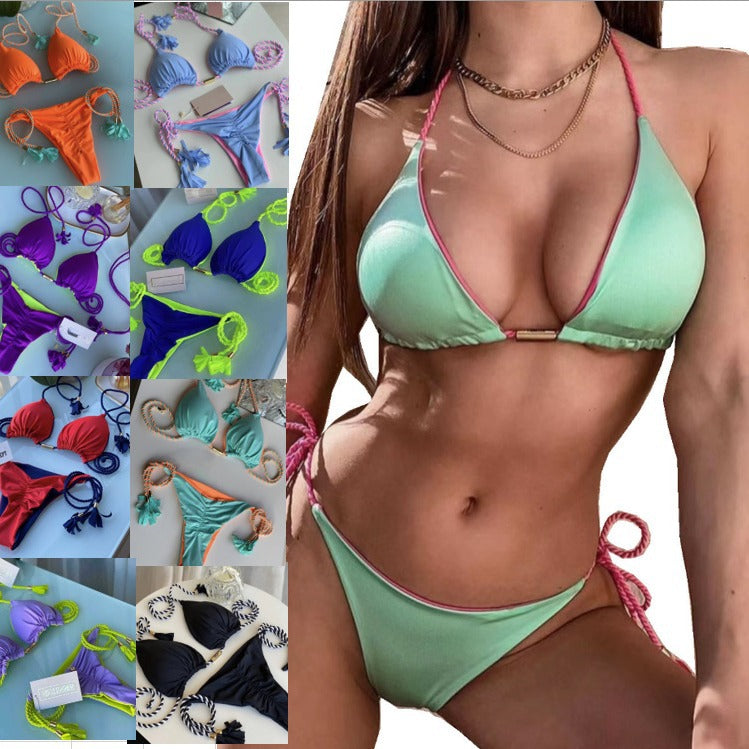 New Sexy Vacation Bikini, Hot Spring Two-Piece Solid Color Swimsuit