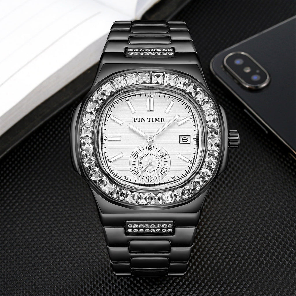 Reloj de cuarzo con acento de diamante para hombre