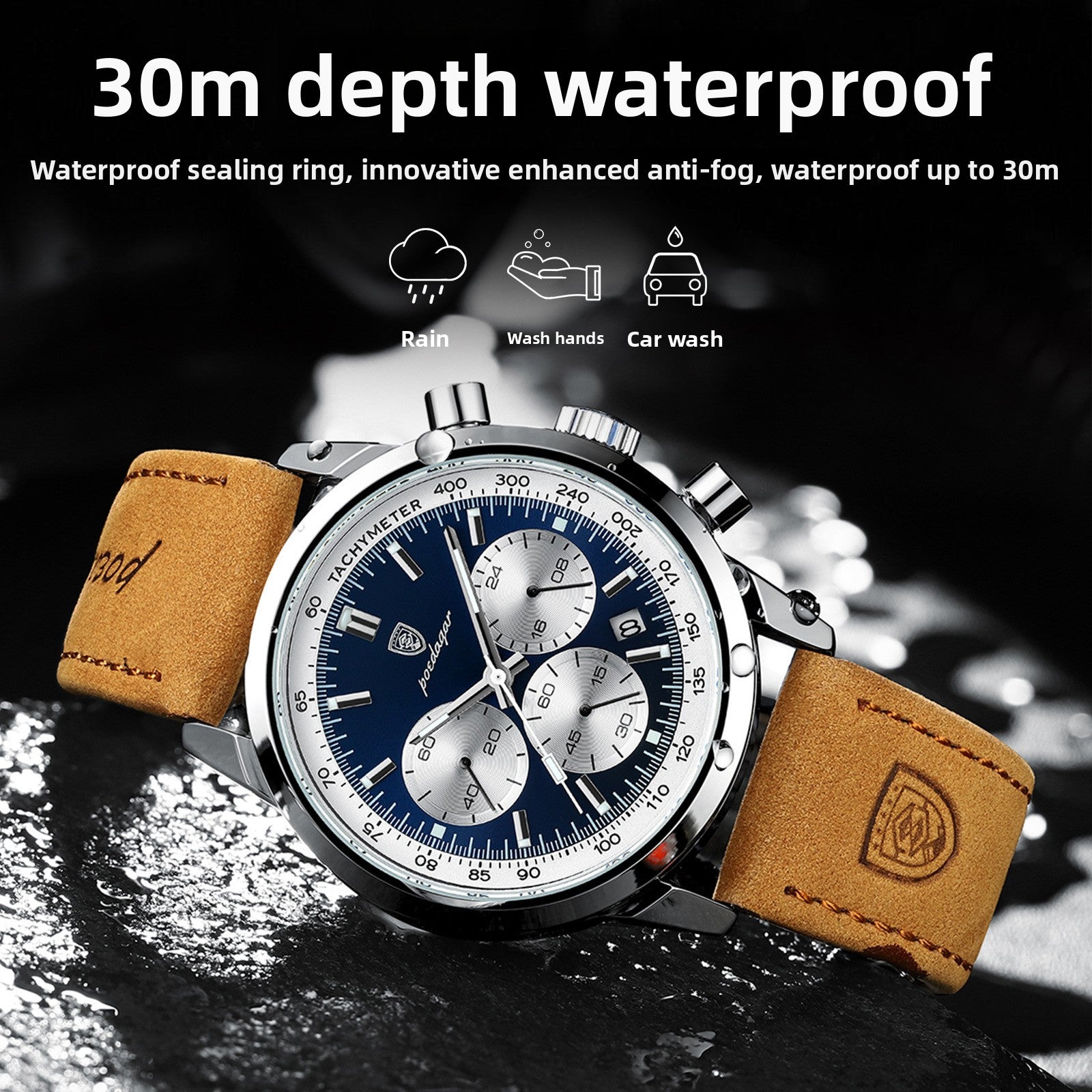 Reloj de cuarzo para hombre con correa de cuero