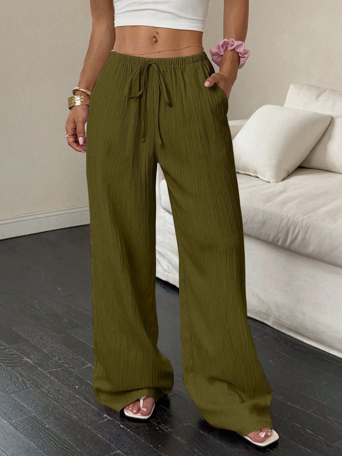 Pantalones casuales para mujer con bolsillos diagonales