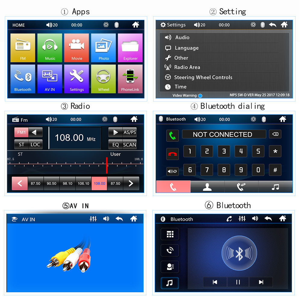 Reproductor de audio Bluetooth para coche con pantalla HD