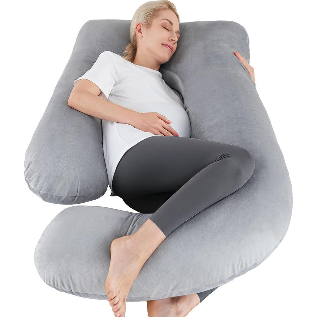 Almohada corporal en forma de U de franela para mujeres embarazadas de cuerpo completo