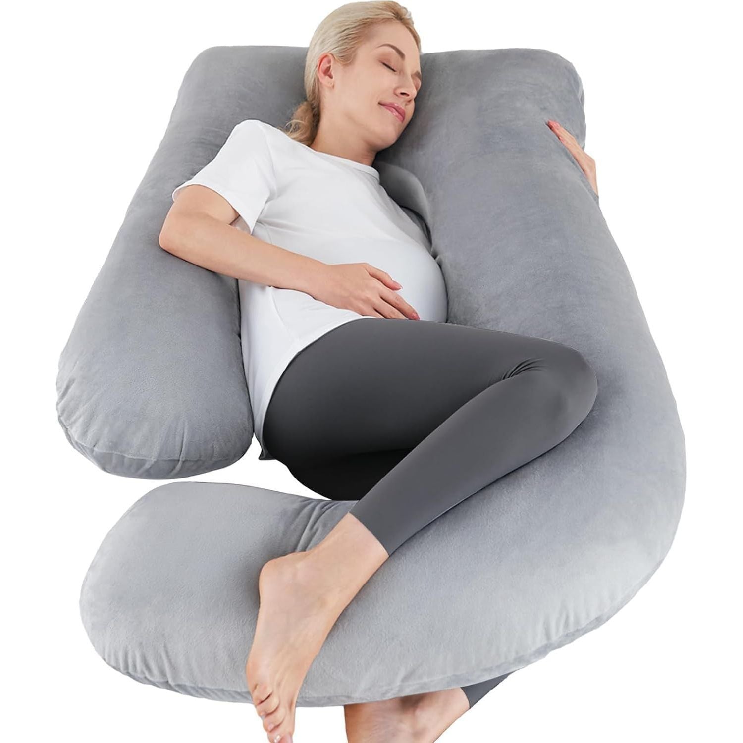 Almohada corporal en forma de U de franela para mujeres embarazadas de cuerpo completo