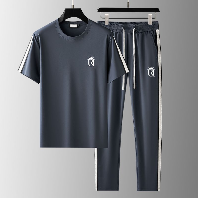 Camiseta y pantalones de manga corta bordados para hombre