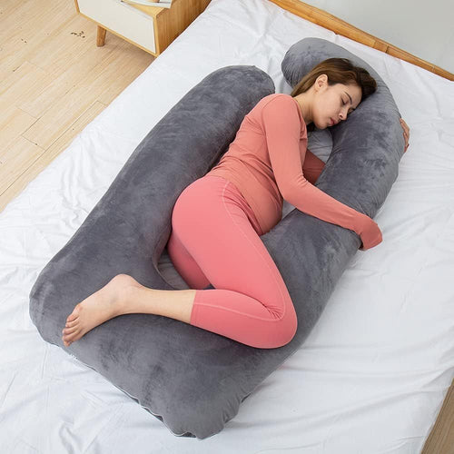 Almohada corporal en forma de U de franela para mujeres embarazadas de cuerpo completo