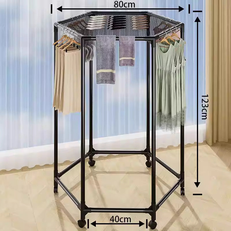 Rotating Hexagonal Clothes Drying Rack with Wheels