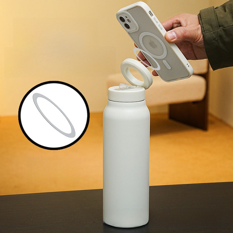 Botella de agua con aislamiento magnético con soporte para teléfono