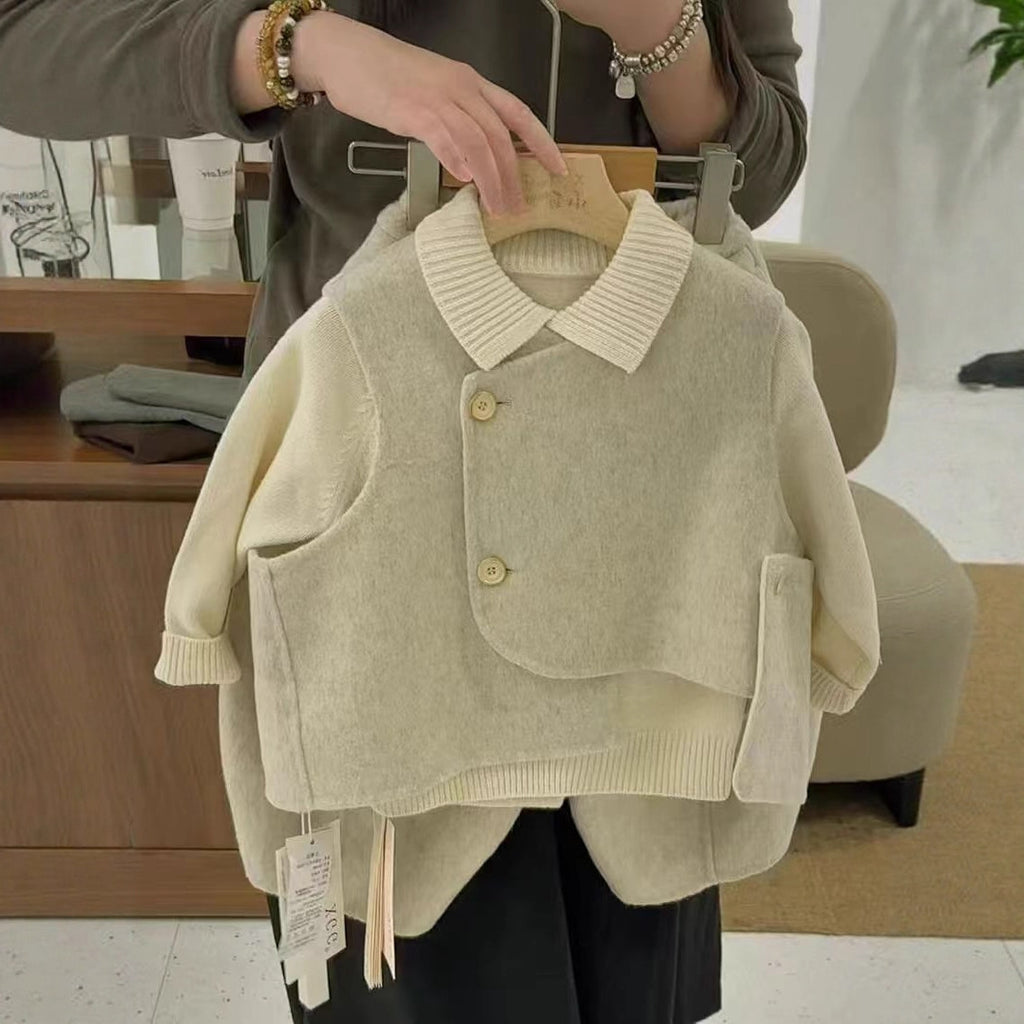 Conjunto de chaleco y pantalones de mezcla de lana para niños